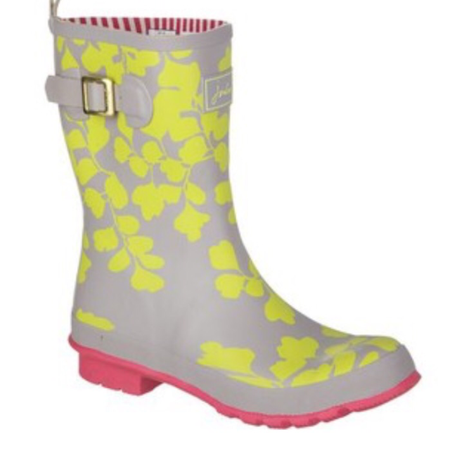 Grey, Yellow, & Pink Floral Wellies
